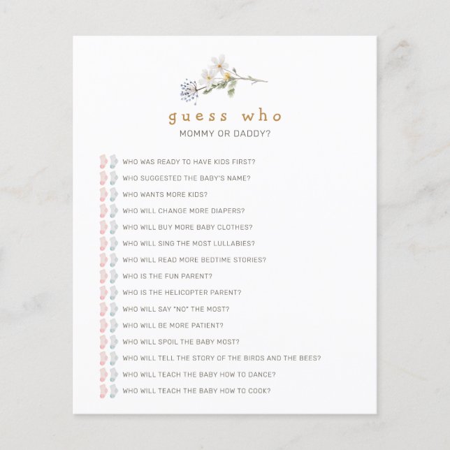 Wildflower raden wie Baby shower spel (Voorkant)