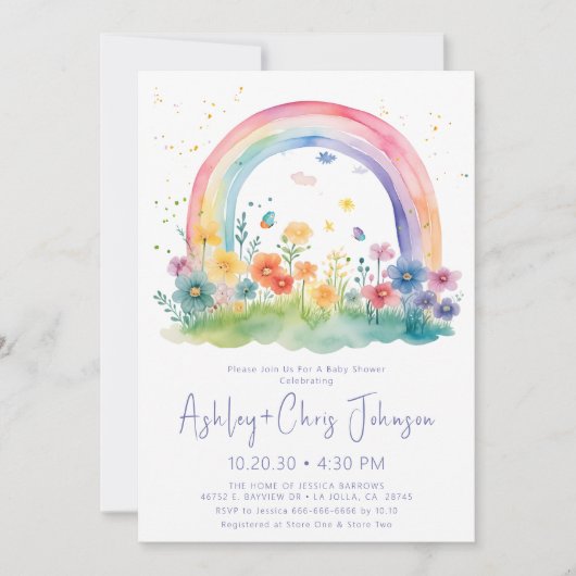 Wildflower Rainbow Baby Girl Douche Uitnodiging (Voorkant)