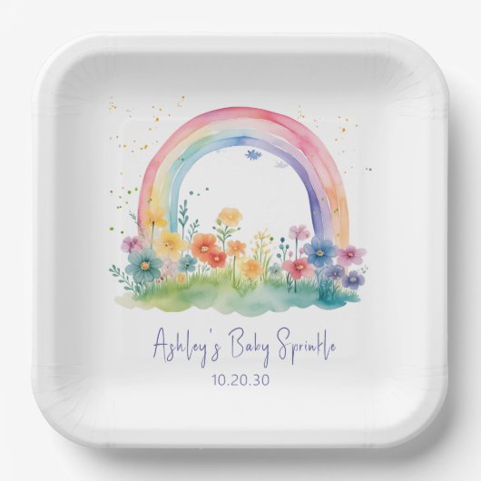 Wildflower Rainbow Baby Girl Sprinkle Papieren Bordje (Voorkant)