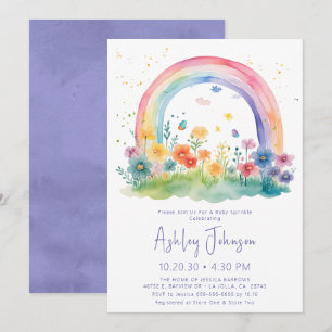 Wildflower Rainbow Baby Girl Sprinkle Uitnodiging