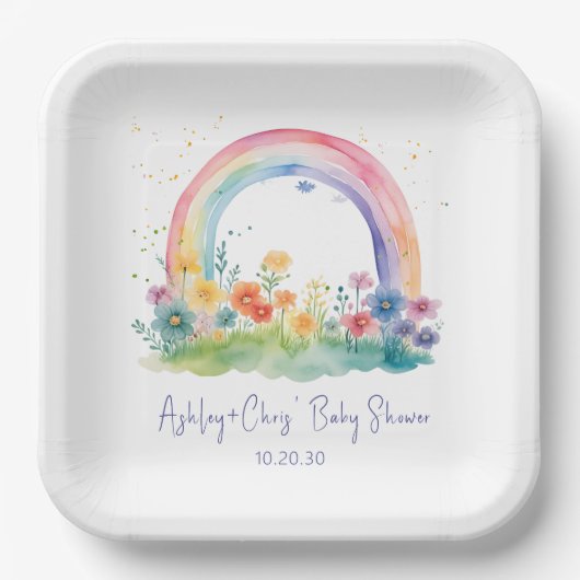Wildflower Rainbow Baby Meisje Douche Papieren Bordje (Voorkant)