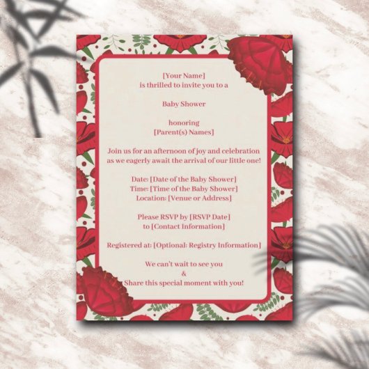 Wildflower Red Poppy Baby shower Invitation Briefkaart