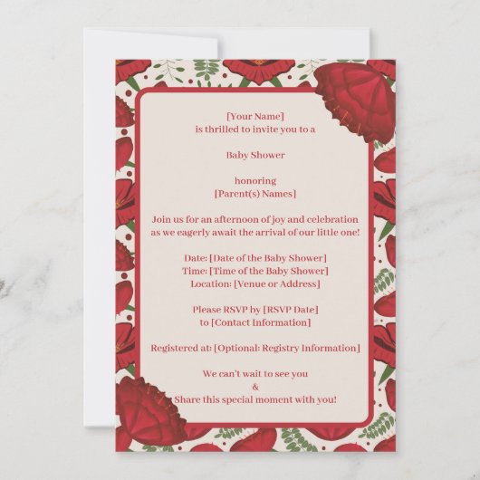 Wildflower Red Poppy Baby shower Invitation Kaart (Voorkant)