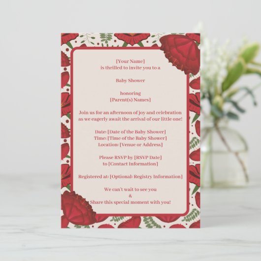 Wildflower Red Poppy Baby shower Invitation Kaart (Staand voorkant)