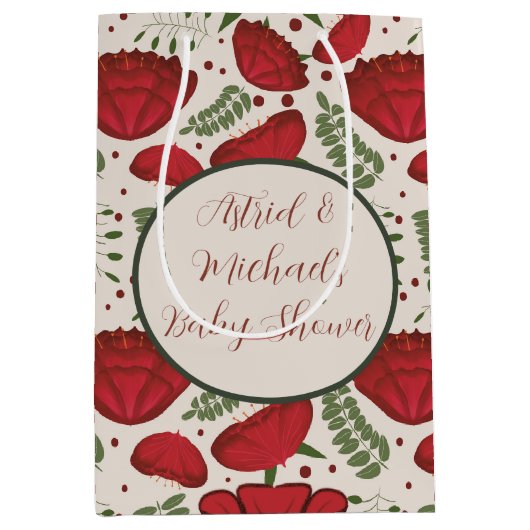 Wildflower Red Poppy Baby shower Medium Cadeauzakje (Voorkant)