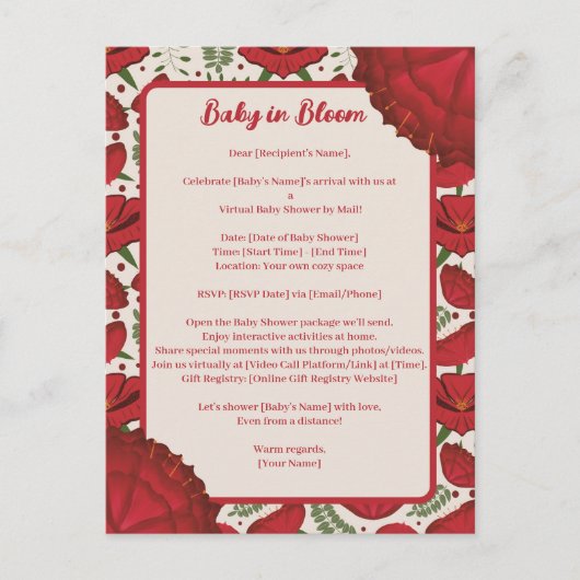 Wildflower Red Poppy Baby shower op afstand Briefkaart (Voorkant)