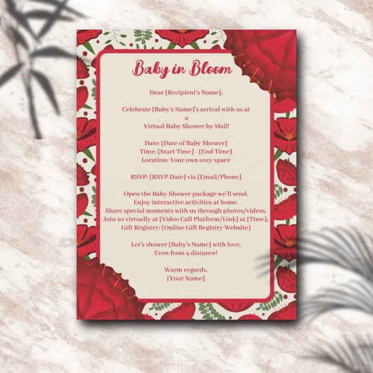 Wildflower Red Poppy Baby shower op afstand Briefkaart