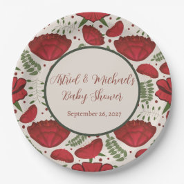 Wildflower Red Poppy Baby shower Papieren Bordje