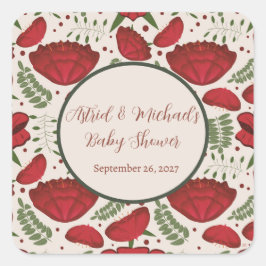 Wildflower Red Poppy Baby shower Vierkante Sticker
