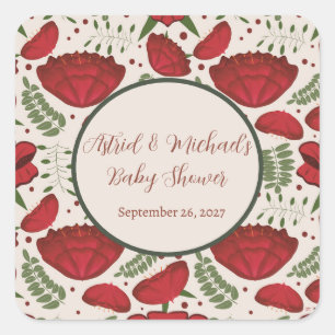 Wildflower Red Poppy Baby shower Vierkante Sticker