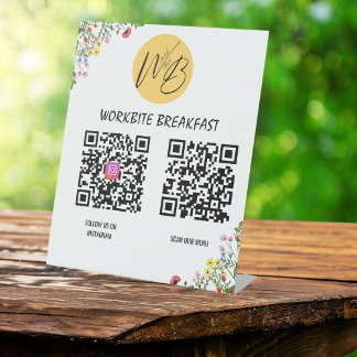 Wildflower Restaurant Menu, Instagram QR-code Reclamebord Met Voetstuk