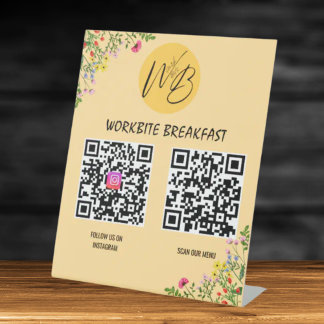 Wildflower Restaurant Menu, Instagram QR-code Reclamebord Met Voetstuk