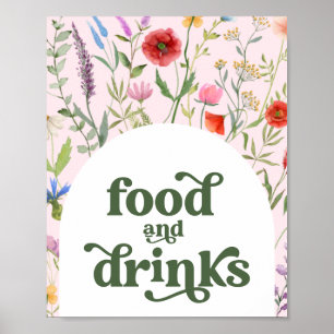 Wildflower Retro Baby shower Eten & Drinken Teken Poster
