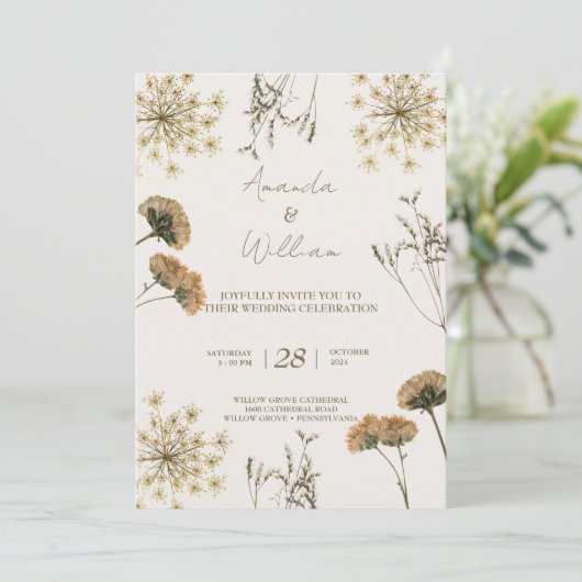 Wildflower  Retro elegante chique bruiloft Kaart (Staand voorkant)