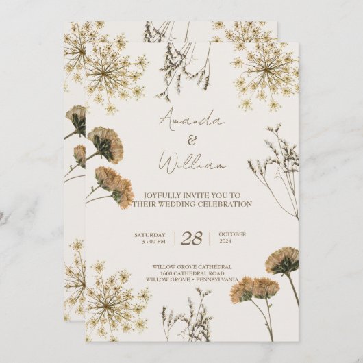 Wildflower  Retro elegante chique bruiloft Kaart (Voorkant / Achterkant)