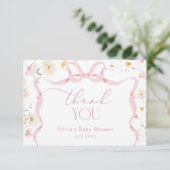 Wildflower Ribbon Bow lijst Baby shower Dank u Bedankkaart (Staand voorkant)