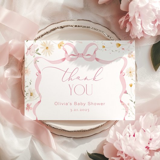 Wildflower Ribbon Bow lijst Baby shower Dank u Bedankkaart