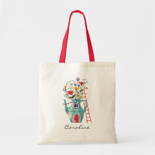 Wildflower Rode Deur Blauwgroen Theepot Fairytale  Tote Bag (Voorkant)