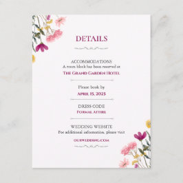 Wildflower Romance Trouwkaart Details | Roze Bloem Informatiekaartje