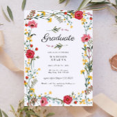 Wildflower Rood Geel 2024 Afstuderen Invitation Kaart