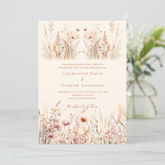 Wildflower room boho bruiloft kaart (Staand voorkant)