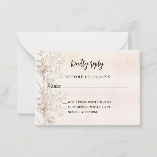 Wildflower roos gouden bruiloft reactie RSVP Notitiekaartje (Voorkant)