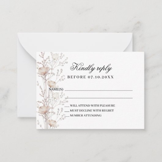 Wildflower roos gouden bruiloft reactie RSVP Notitiekaartje (Voorkant)