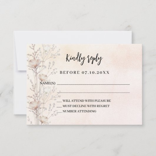 Wildflower roos gouden huwelijksreactie RSVP-kaart RSVP Kaartje (Voorkant)