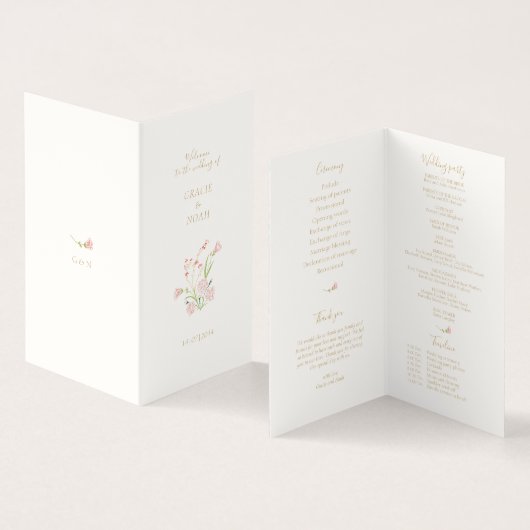 Wildflower Roos Ivoor Gevouwen Kaart Trouwprogramm (Binnen en buitenkant)