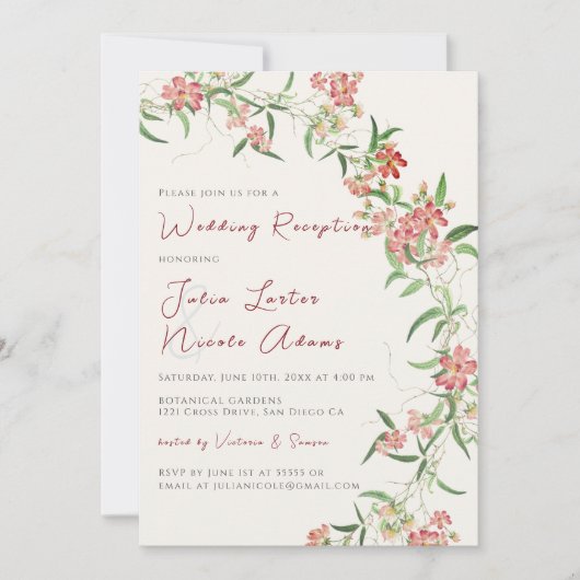 Wildflower Roos Spring Garland bruiloft receptie Kaart (Voorkant)