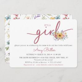 Wildflower & Rose Baby Shower Invitation Kaart