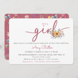 Wildflower & Rose Baby Shower Invitation Kaart