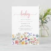 Wildflower Roze Baby shower Invitation Kaart (Staand voorkant)