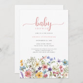 Wildflower Roze Baby shower Invitation Kaart (Voorkant / Achterkant)
