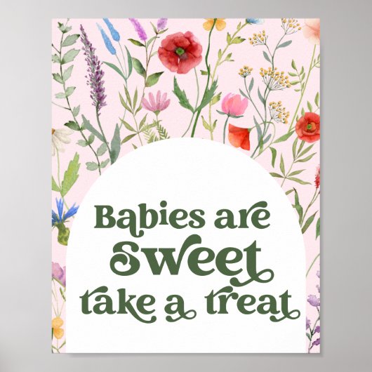 Wildflower Roze Baby shower Neem een Treat Teken Poster (Voorkant)