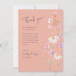 Wildflower Roze Bedankkaart voor Bruiloft
