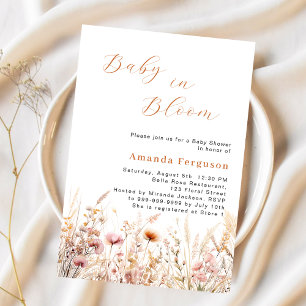 Wildflower roze beige bloom Baby shower Kaart