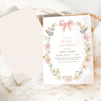 Wildflower Roze Bloemen Baby Meisjes Boog Baby sho Kaart