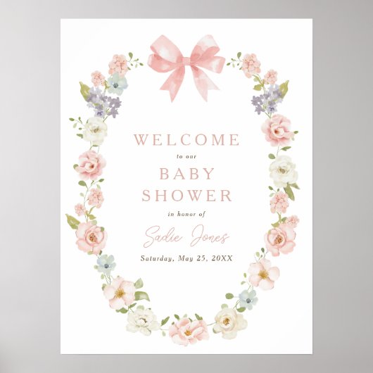 Wildflower Roze Bloemen Baby Meisjes Boog Baby sho Poster (Voorkant)