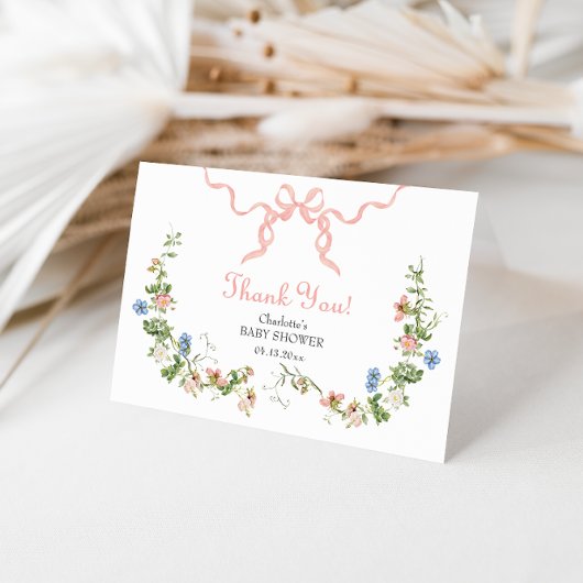 Wildflower roze boog gevouwen dank u kaart