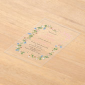 Wildflower Roze Bow Baby shower Acryl Uitnodigingen (Laagn)