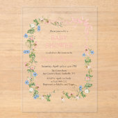 Wildflower Roze Bow Baby shower Acryl Uitnodigingen (Voorkant)