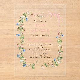Wildflower Roze Bow Baby shower Acryl Uitnodigingen