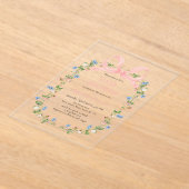 Wildflower Roze Bow Baby shower Acryl Uitnodigingen (Laagn)