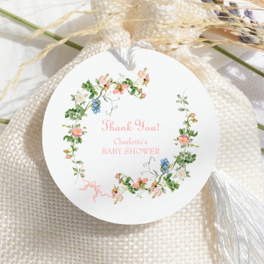 Wildflower Roze Bow Baby shower Bedankjes Labels