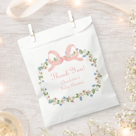 Wildflower Roze Bow Baby shower Bedankzakje (Geknipt)