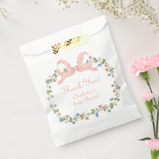 Wildflower Roze Bow Baby shower Bedankzakje (Gezegeld)