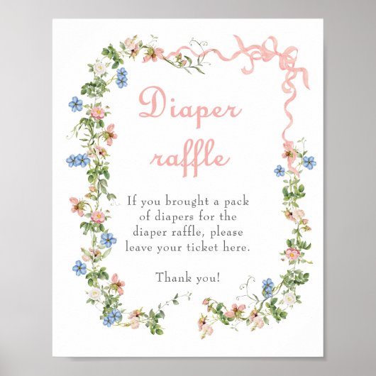 Wildflower Roze Bow Baby shower Luier Raffle Poster (Voorkant)