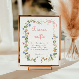 Wildflower Roze Bow Baby shower Luier Raffle Poster