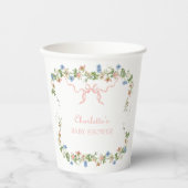 Wildflower Roze Bow Baby shower Papieren Bekers (Voorkant)